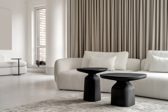Light apartment in contemporary style with white and black furniture