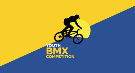 Naklejka premium Youth BMX Competition Illustration Against Yellow And Blue Background Design