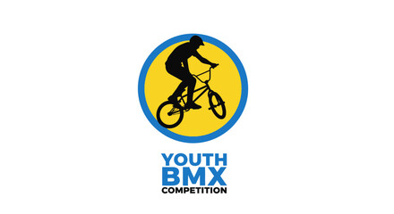 Naklejka premium Youth Bmx Competition Graphic Design With Rider Silhouette