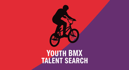 Naklejka premium Youth BMX Talent Search: Silhouette of Rider Performing Stunt on a Bold Geometric Background