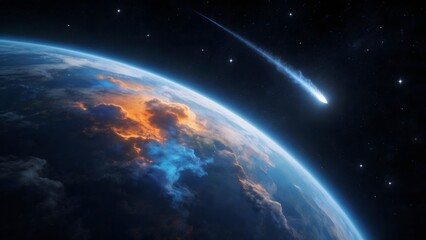 Obraz premium Earth from space with comet