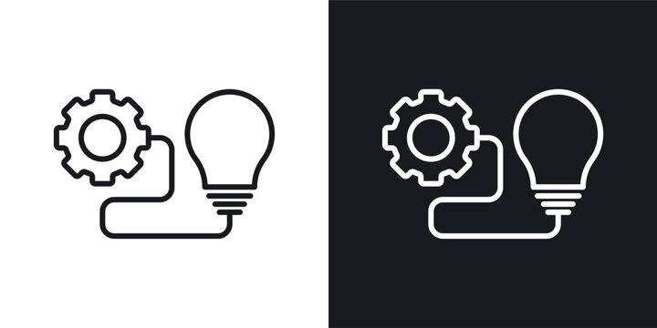 Implementation icons set in black and white stroke lines