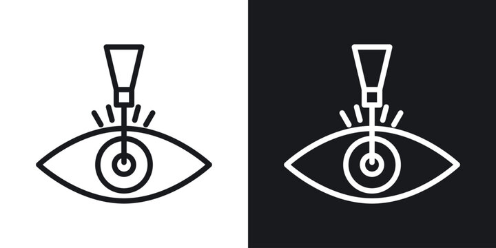 Lasik laser eye surgery icons set in black and white stroke lines