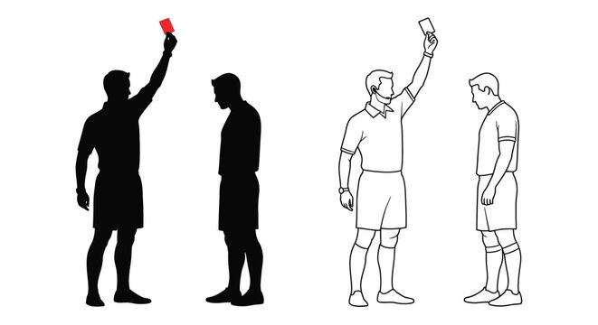 Referee issuing red cards to players in a soccer or football match