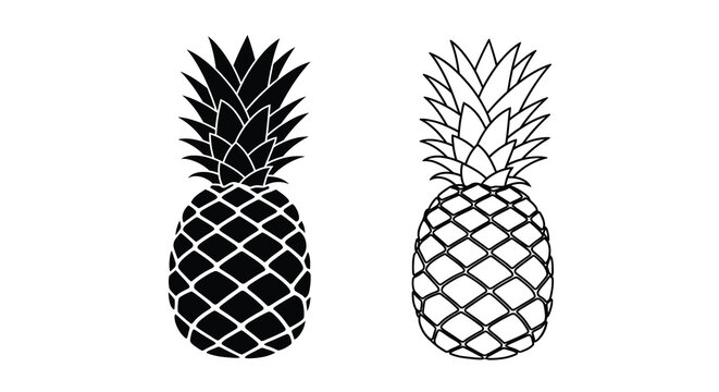 Two stylized pineapples depicted in a black and white graphic design
