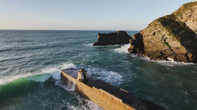 Seascape at storm from a drone, Portreath, Redruth, Cornwall
