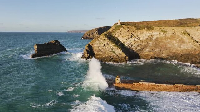 Seascape at storm from a drone, Portreath, Redruth, Cornwall