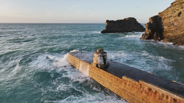 Seascape at storm from a drone, Portreath, Redruth, Cornwall