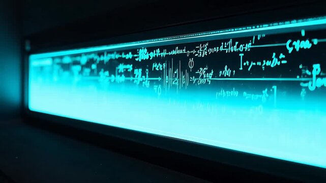 Digital display with mathematical equations emphasizing urban lifestyle and city dynamics