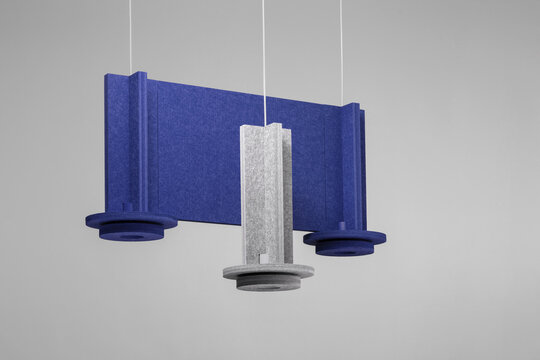Closeup view at hanging multicolored geometrical lamps