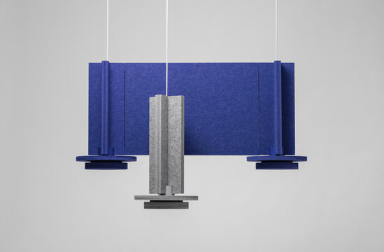 Closeup view at hanging multicolored geometrical lamps