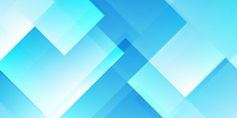Obraz premium Abstract blue geometric background with overlapping transparent squares and diagonal light rays for corporate tech design