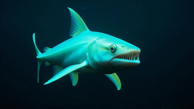 Blue fish with sharp teeth in water emphasizing modern lifestyle and connectivity