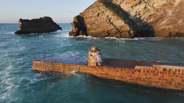 Seascape at storm from a drone, Portreath, Redruth, Cornwall