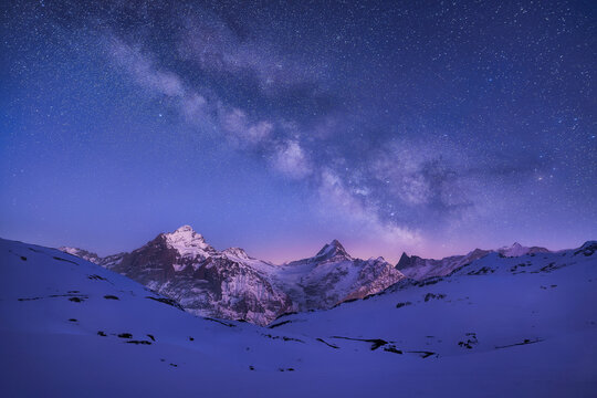Milky Way Over Snow-Covered Swiss Alps at Bachalpsee
