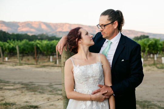 Romantic Bride and Groom Gaze into Each Other's Eyes