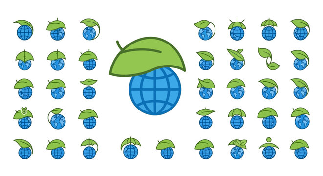 Blue Globe with Green Leaf Earth.