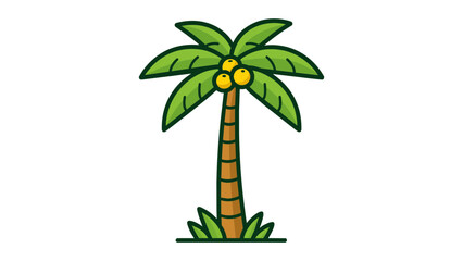 Modern flat vector illustration of a tall tropical palm tree with coconuts on a white background. This clean scalable icon represents summer vacation, exotic travel, and island paradise nature. © Mustafa