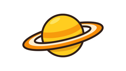 Modern flat vector icon illustration of the planet Saturn with its iconic rings, featuring a vibrant yellow and orange color palette and bold outlines, isolated on a white background for design. © Mustafa