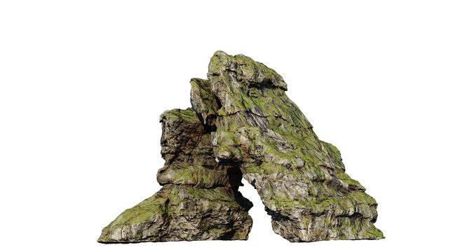 Moss-Covered Rock Arch 3D Rendering Isolated On White Background Natural Stone Formation