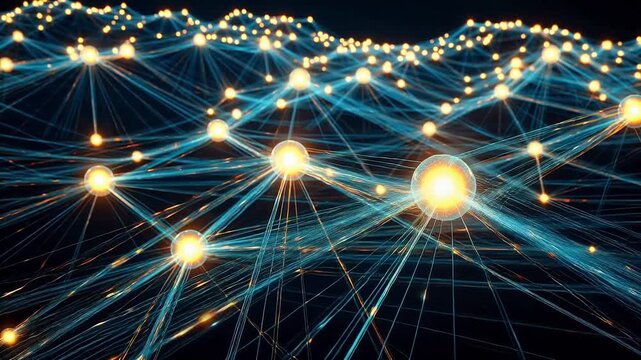 Abstract network of glowing nodes and connections for creative digital media and web design