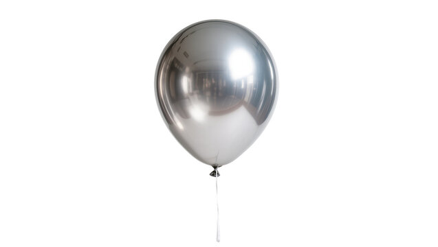 Shiny chrome balloon with white string, isolated on transparent background