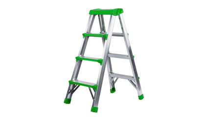 Silver aluminum stepladder with green accents, isolated on transparent background © Maria
