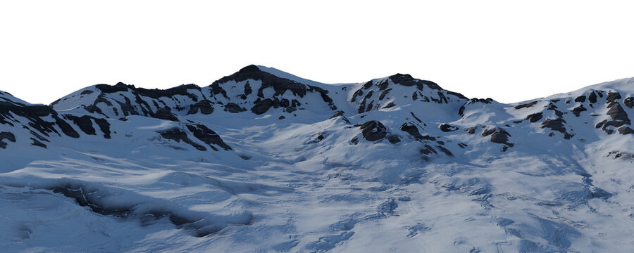 Snowy Mountain Range and Glacier Panorama in Winter &mdash; Alpine Snow Landscape 3d Rendering