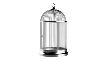 Ornate silver birdcage with domed top and latch, isolated on transparent background © Maria