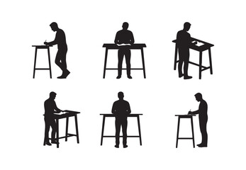 Fototapeta premium Standing Desk Workstation Silhouette Set – Architectural Scale Figures Writing and Working