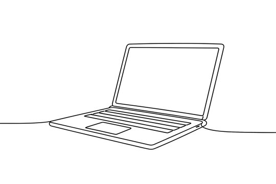 Continuous Line Drawing of a Laptop Computer, Minimalist Line Art Vector Illustration of a Portable Notebook Device for Business, Technology, and Office Work Concepts, Simple Flat Design