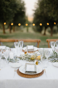 Beautiful wedding decor in an Italian garden setting