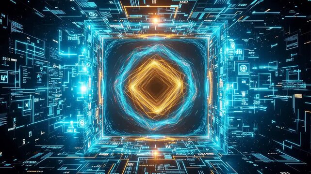 Abstract digital tunnel with glowing lines symbolizing growth and future success