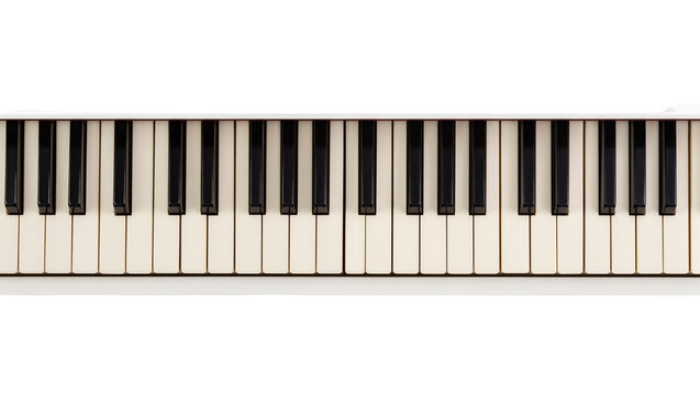 Close-up of a white and black piano keyboard, isolated on transparent background