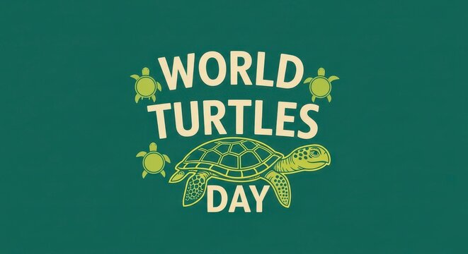 World Turtles Day celebration with golden sea turtle illustration on teal background