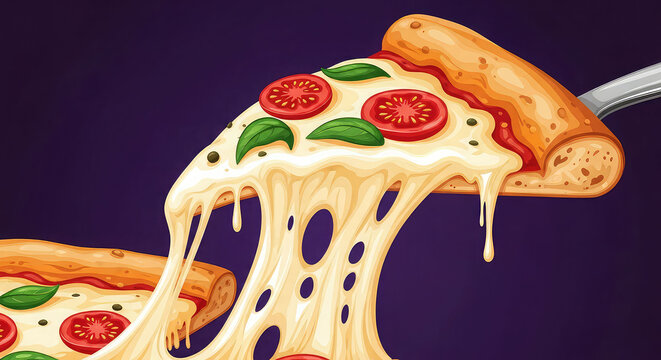 A delicious slice of pizza with melted cheese and fresh toppings being lifted