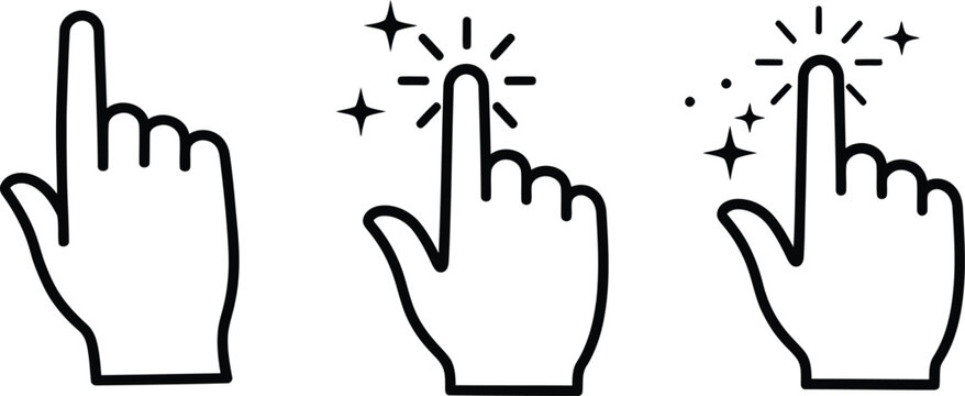 Pointer cursor сomputer mouse icon. Clicking cursor, pointing hand clicks icons. Click cursor - stock vector.