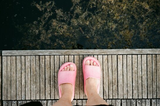 Pink Slides on Wooden Pier over 35mm Film