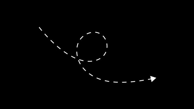 Long dotted line arrow animation to indicate an object. Arrow animation following wavy dotted line. target arrow icon with alpha channel. 4k videos