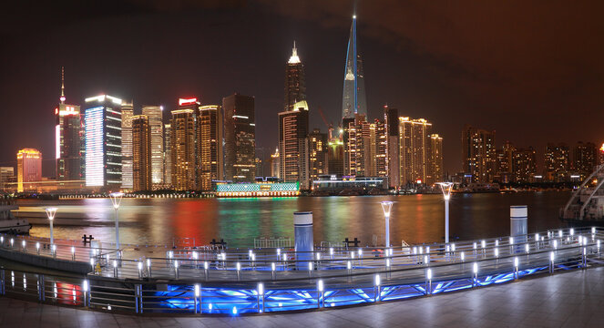 Shanghai Bund landmark skyline at panorama photo night