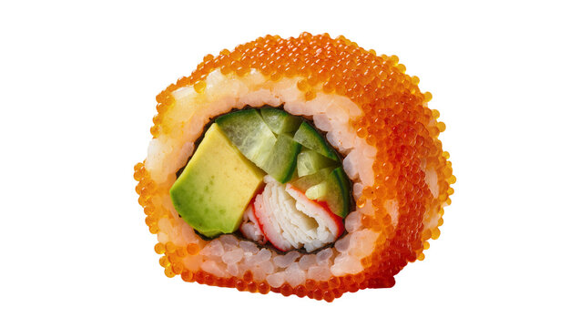California roll with avocado cucumber crab stick and tobiko, isolated on transparent background