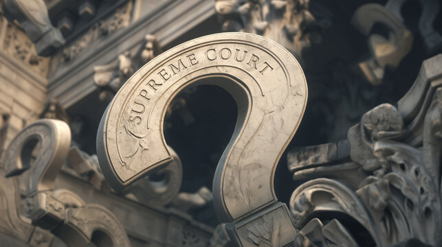 Supreme Court question symbol represents government inquiry and justice
