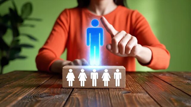 person selecting individual from group, leadership concept