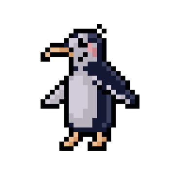 Cartoon penguin in pixel art style