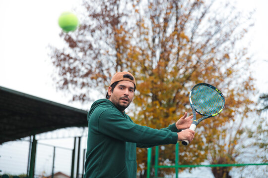 Concentrated Tennis Player Tracking an Incoming Ball