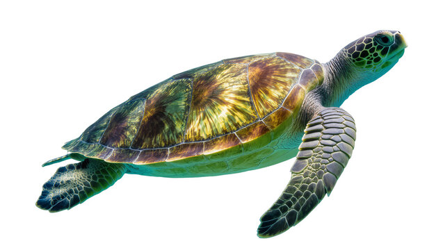 Green sea turtle swimming gracefully, isolated on transparent background