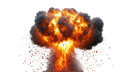 Massive fiery explosion with smoke and debris, isolated on transparent background © Maria