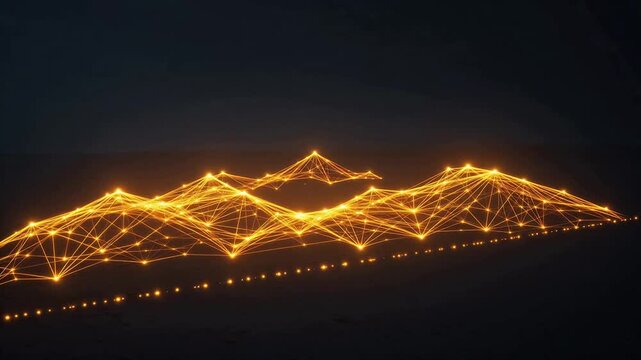 Abstract glowing network mountain symbolizing financial stability and economic growth