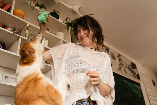 Playful Tug-of-War with Beloved Pet