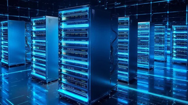 Rows of server racks in a data center emphasizing teamwork and professional collaboration